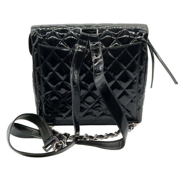 Chanel Vintage 1990\'s Black Quilted Patent Leather Backpack main image 4